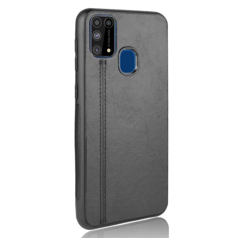 Etui Samsung Galaxy M31 Granatowy Czarny Efekt Szytej Skóry