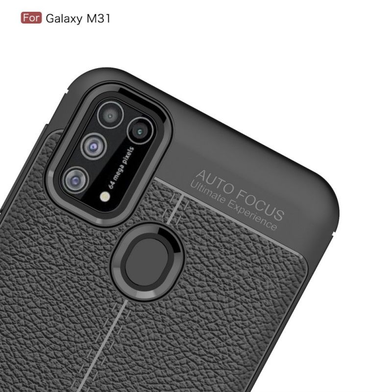 Futerały Samsung Galaxy M31 Czerwony Czarny Efekt Skóry Z Podwójną Linią Liczi