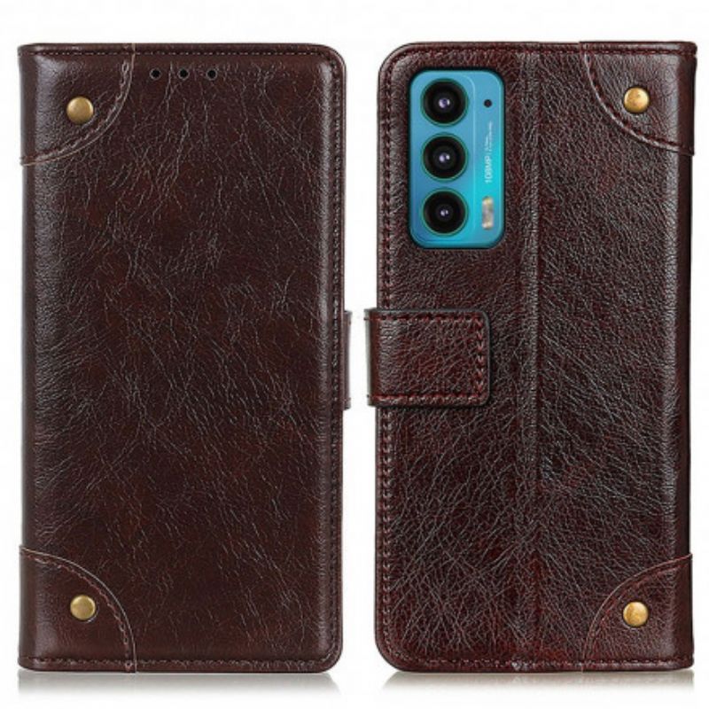 Etui Folio Motorola Edge 20 Stylowe Nity Ze Skóry Nappa W Stylu Vintage Etui Ochronne