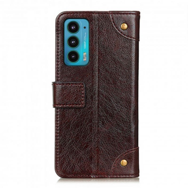 Etui Folio Motorola Edge 20 Stylowe Nity Ze Skóry Nappa W Stylu Vintage Etui Ochronne