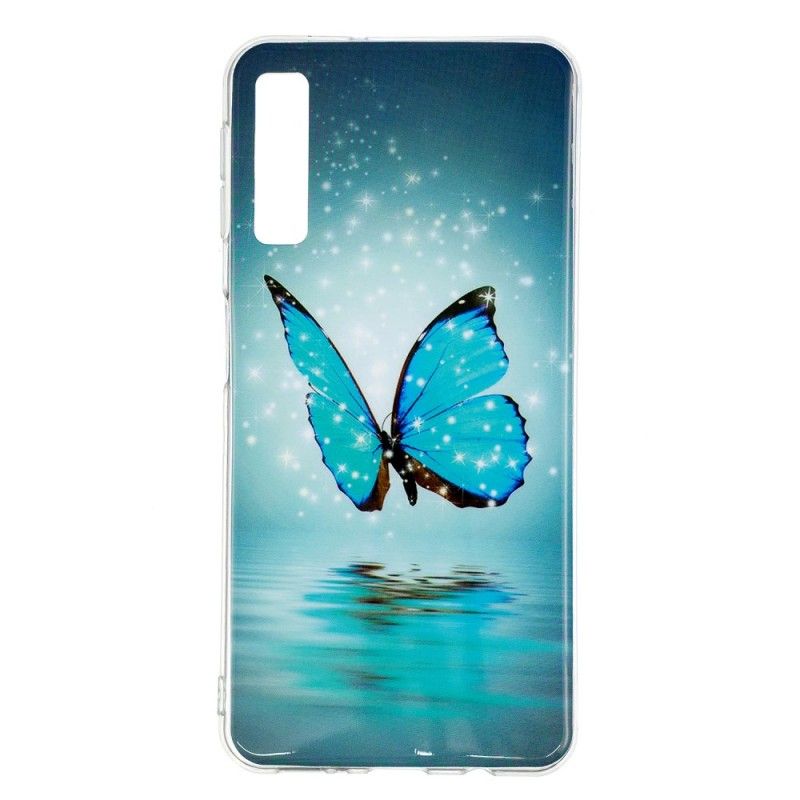 Etui Samsung Galaxy A7 Fluorescencyjny Niebieski Motyl Etui Ochronne