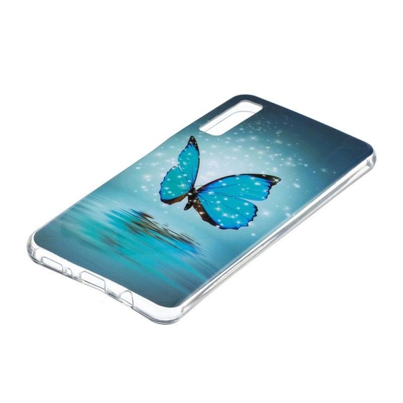 Etui Samsung Galaxy A7 Fluorescencyjny Niebieski Motyl Etui Ochronne