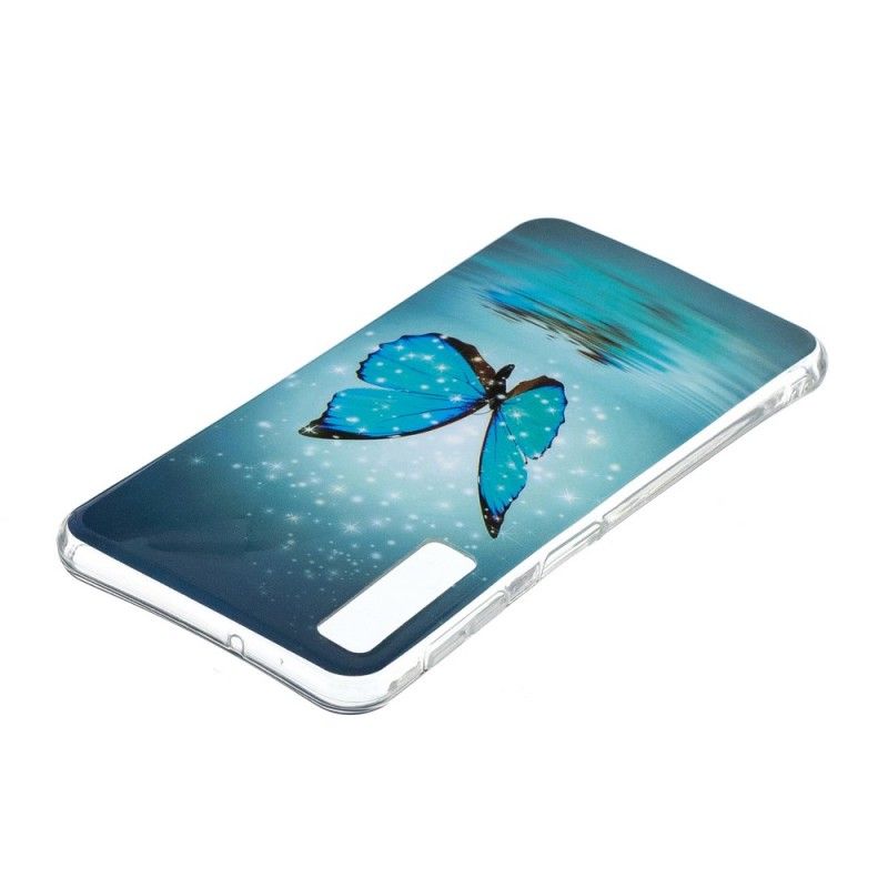 Etui Samsung Galaxy A7 Fluorescencyjny Niebieski Motyl Etui Ochronne