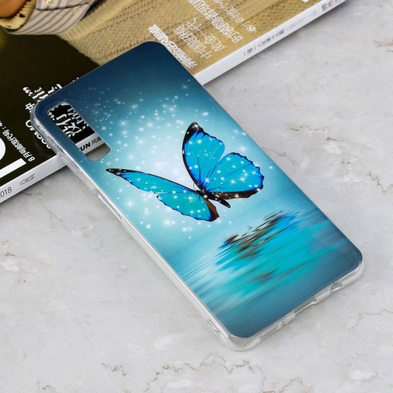 Etui Samsung Galaxy A7 Fluorescencyjny Niebieski Motyl Etui Ochronne