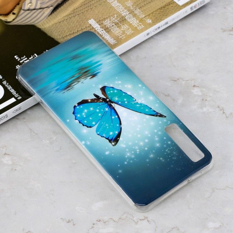 Etui Samsung Galaxy A7 Fluorescencyjny Niebieski Motyl Etui Ochronne