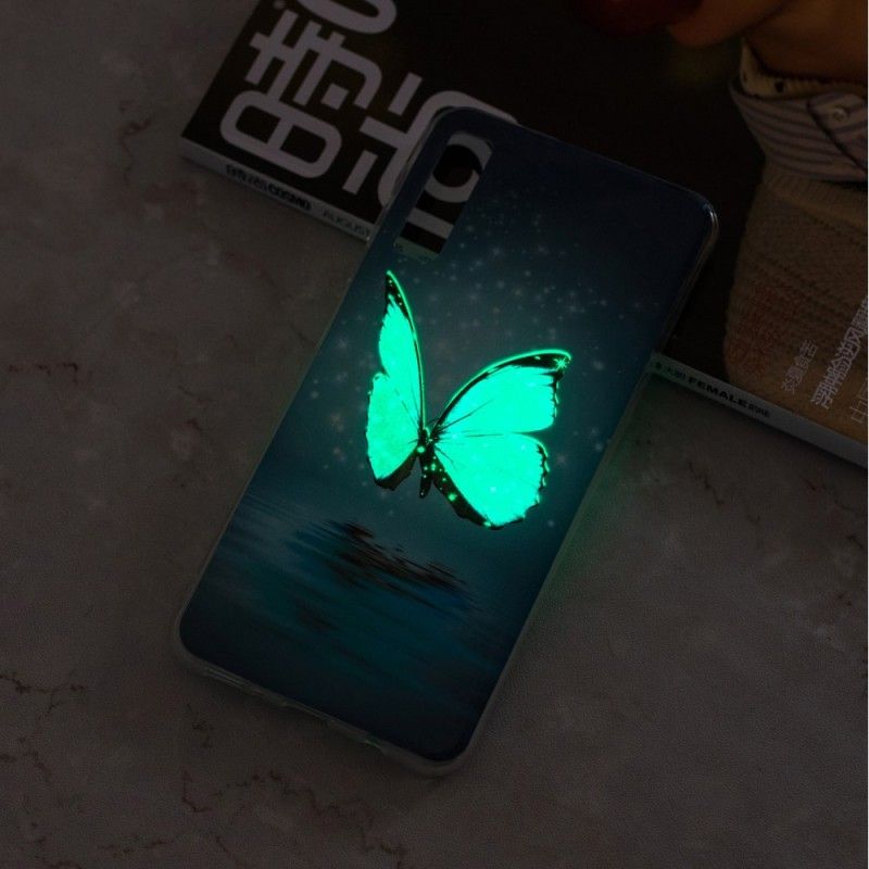 Etui Samsung Galaxy A7 Fluorescencyjny Niebieski Motyl Etui Ochronne