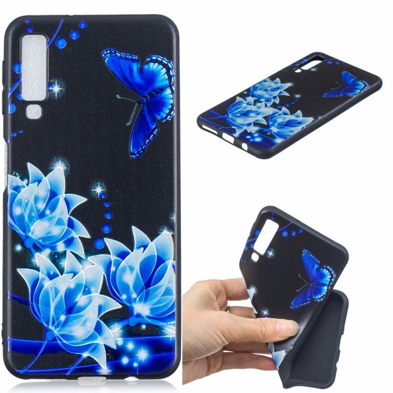 Etui Samsung Galaxy A7 Motyle I Niebieskie Kwiaty Etui Ochronne