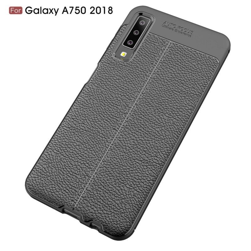 Etui Samsung Galaxy A7 Szary Czarny Efekt Skóry Z Podwójną Linią Liczi