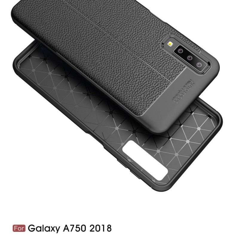 Etui Samsung Galaxy A7 Szary Czarny Efekt Skóry Z Podwójną Linią Liczi