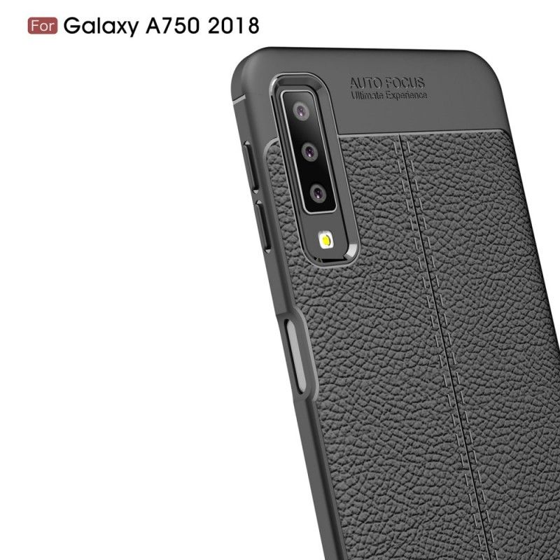 Etui Samsung Galaxy A7 Szary Czarny Efekt Skóry Z Podwójną Linią Liczi