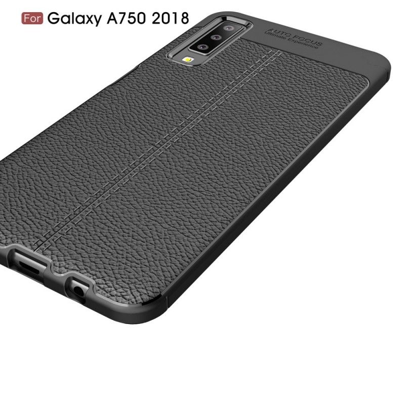 Etui Samsung Galaxy A7 Szary Czarny Efekt Skóry Z Podwójną Linią Liczi