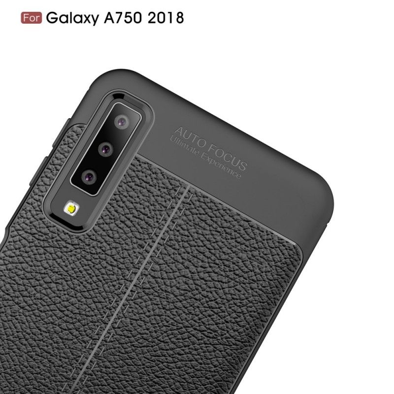 Etui Samsung Galaxy A7 Szary Czarny Efekt Skóry Z Podwójną Linią Liczi