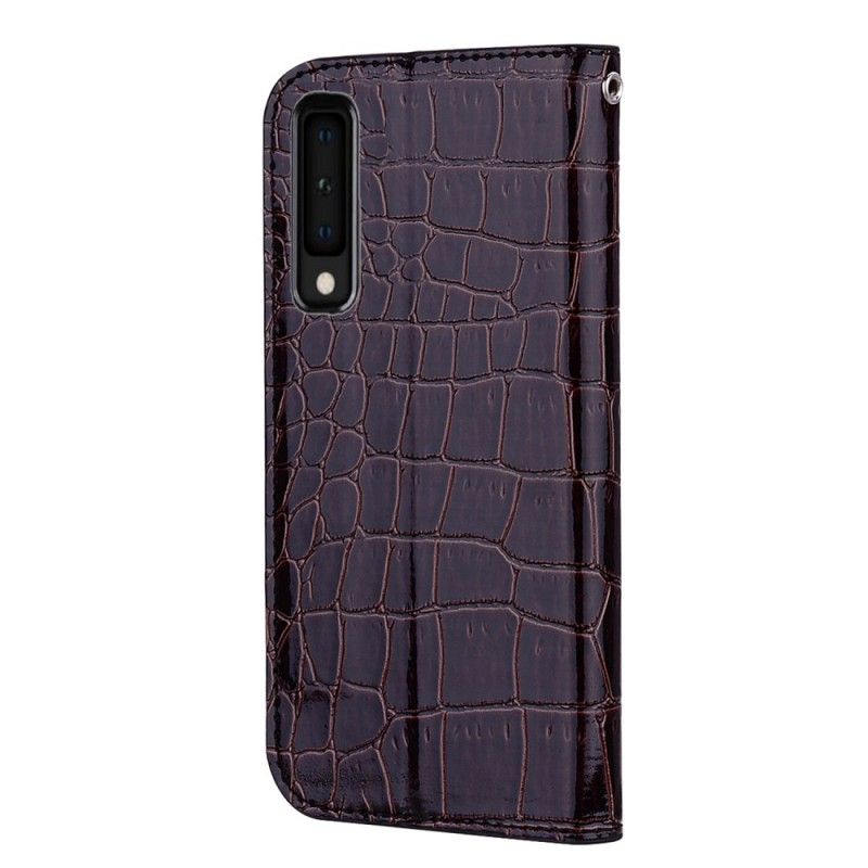 Flip Kotelot Samsung Galaxy A7 Biały Czarny Skóra Krokodyla I Efekt Brokatu Etui Ochronne