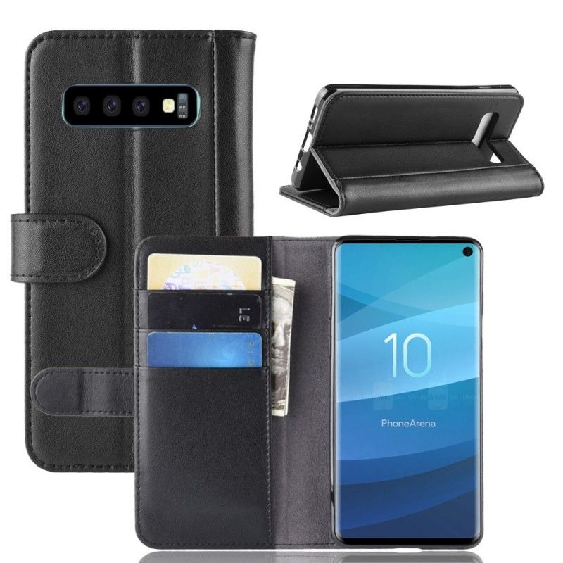 Etui Folio Samsung Galaxy S10 Brązowy Czarny Dwoina Skórzana Etui Ochronne