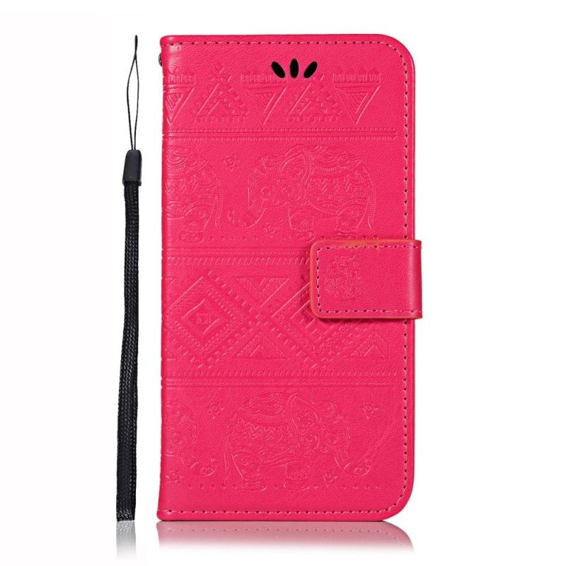 Etui Folio Samsung Galaxy S10 Ciemnoniebieski Magenta Słonie Plemienne Ze Sztucznej Skóry Etui Ochronne