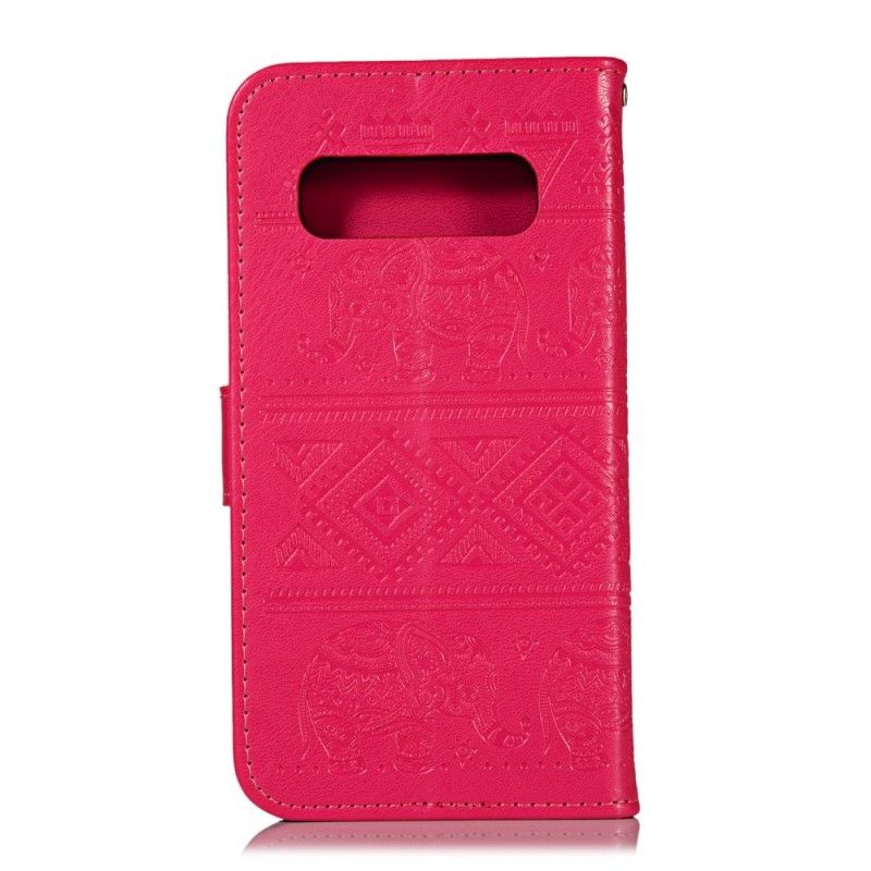 Etui Folio Samsung Galaxy S10 Ciemnoniebieski Magenta Słonie Plemienne Ze Sztucznej Skóry Etui Ochronne