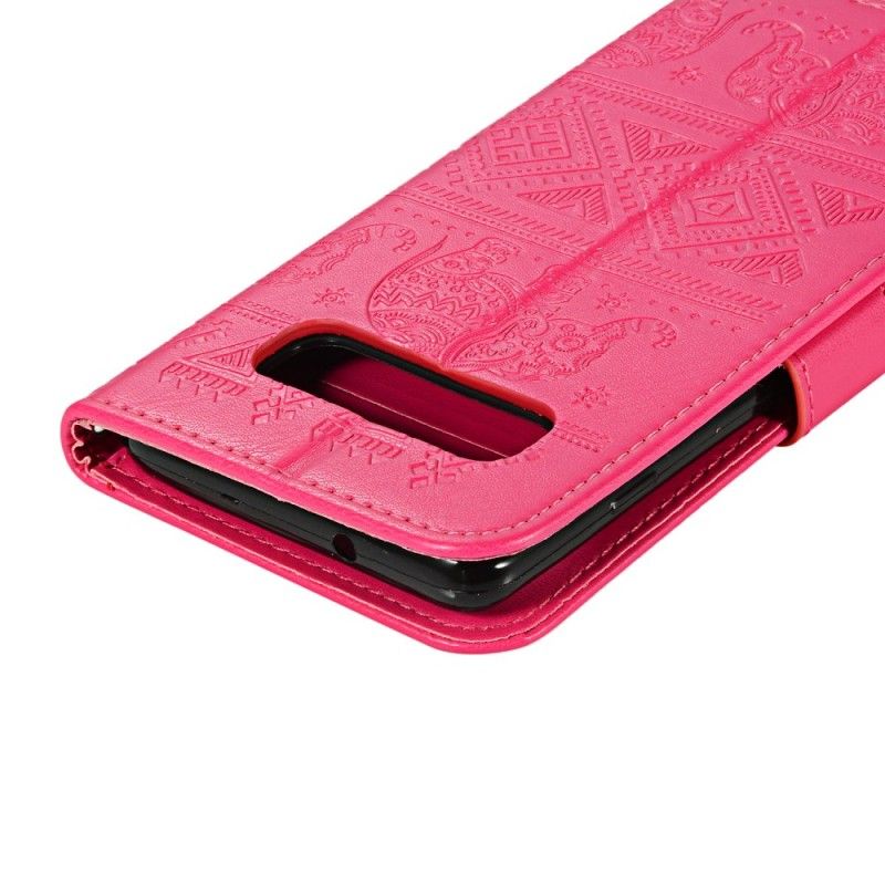 Etui Folio Samsung Galaxy S10 Ciemnoniebieski Magenta Słonie Plemienne Ze Sztucznej Skóry Etui Ochronne