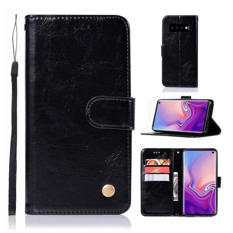 Etui Folio Samsung Galaxy S10 Czerwony Czarny Efekt Skóry W Stylu Vintage Z Paskiem