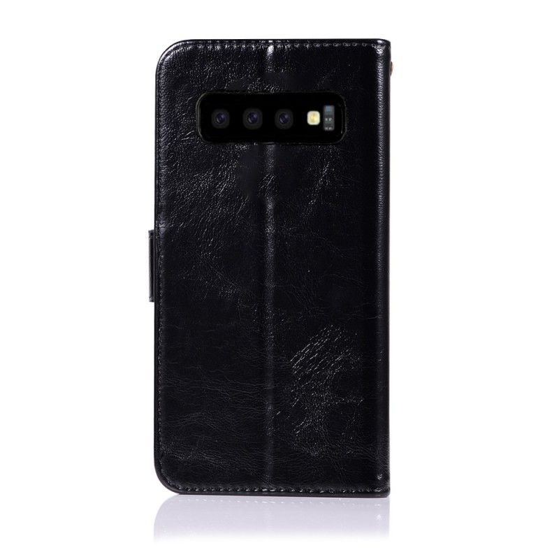 Etui Folio Samsung Galaxy S10 Czerwony Czarny Efekt Skóry W Stylu Vintage Z Paskiem