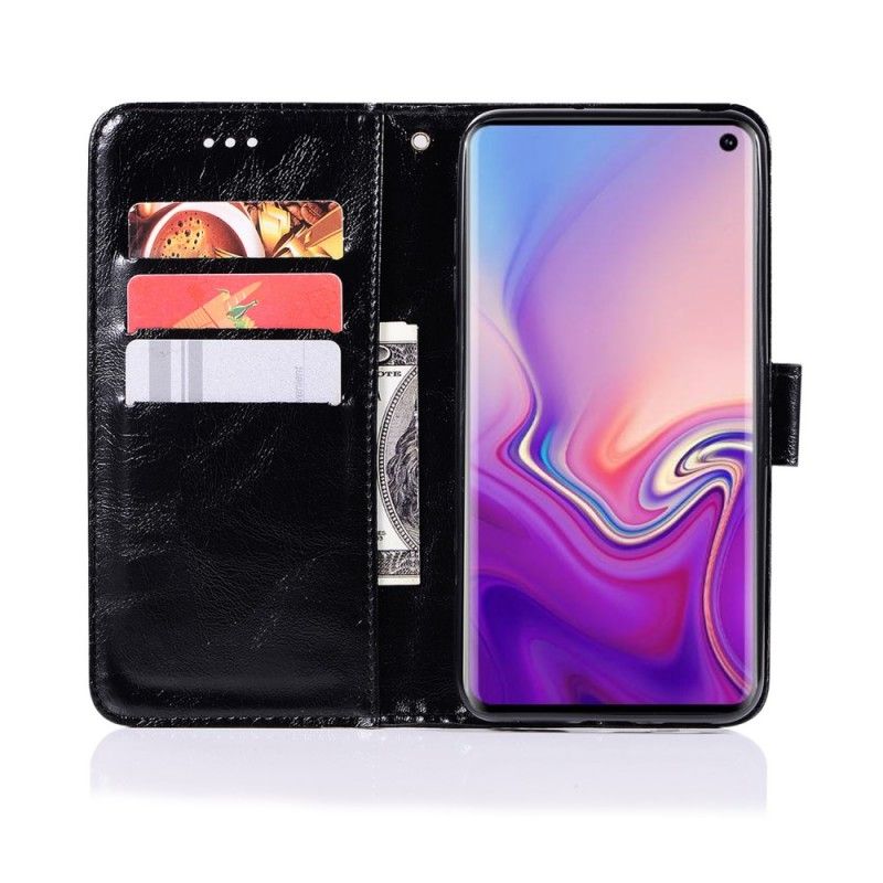 Etui Folio Samsung Galaxy S10 Czerwony Czarny Efekt Skóry W Stylu Vintage Z Paskiem