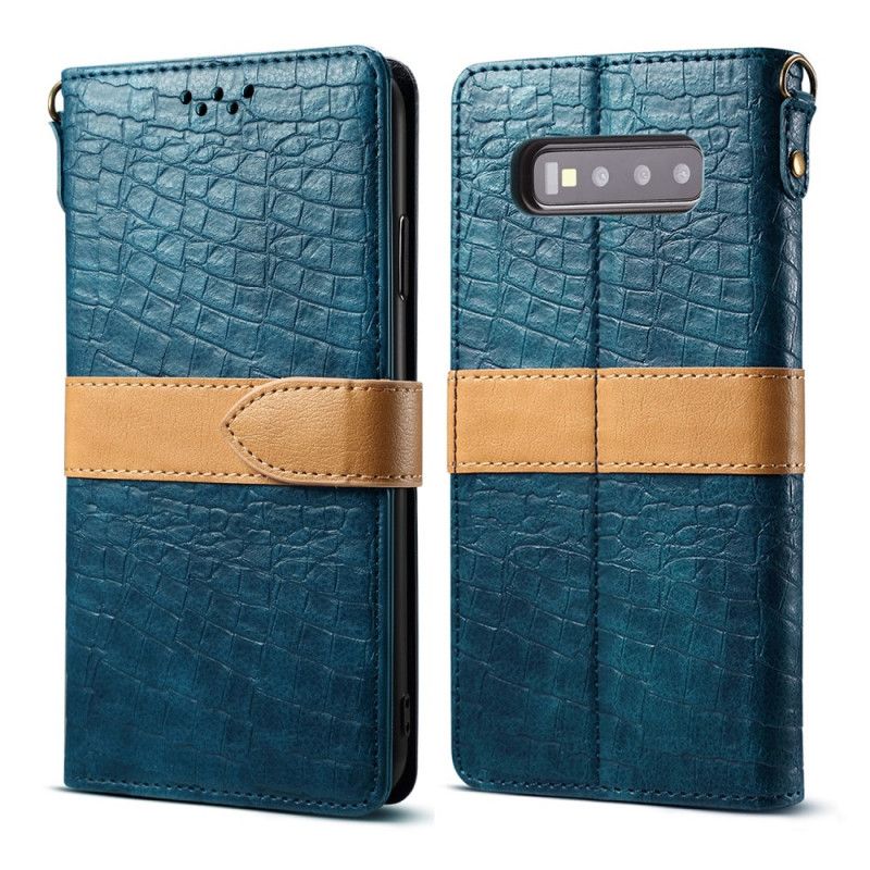 Etui Folio Samsung Galaxy S10 Granatowy Czarny Krokodyl I Pasek Etui Ochronne