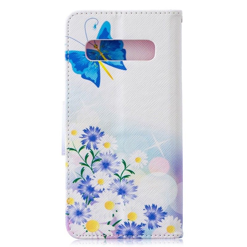 Etui Folio Samsung Galaxy S10 Jasnoniebieski Magenta Malowane Motyle I Kwiaty Etui Ochronne