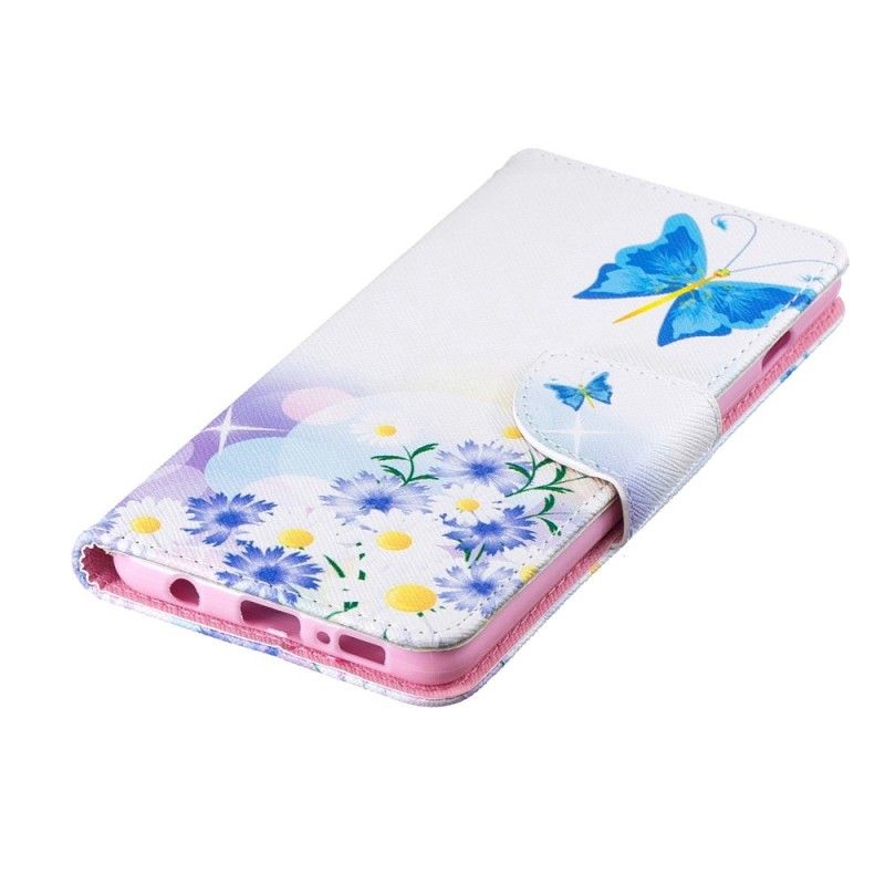 Etui Folio Samsung Galaxy S10 Jasnoniebieski Magenta Malowane Motyle I Kwiaty Etui Ochronne