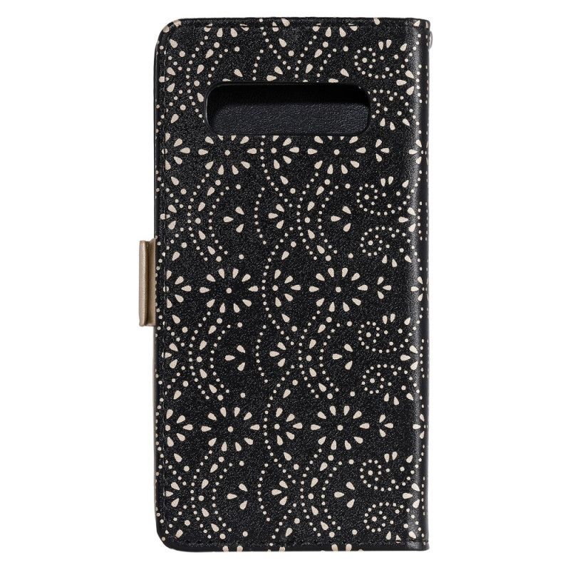 Etui Folio Samsung Galaxy S10 Magenta Czarny Koronkowa Torebka Typu Stringi