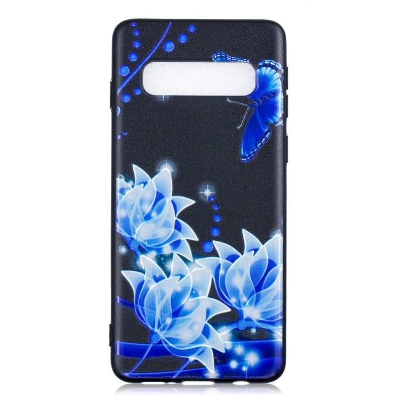 Etui Samsung Galaxy S10 Motyle I Niebieskie Kwiaty Etui Ochronne