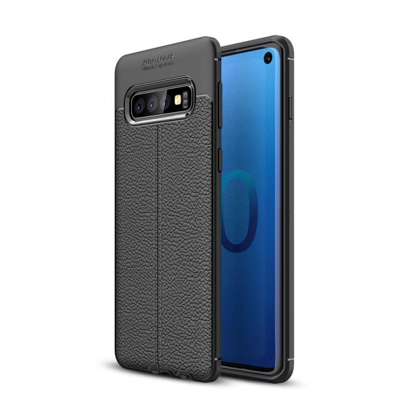 Etui Samsung Galaxy S10 Szary Czarny Efekt Skóry Z Podwójną Linią Liczi Etui Ochronne