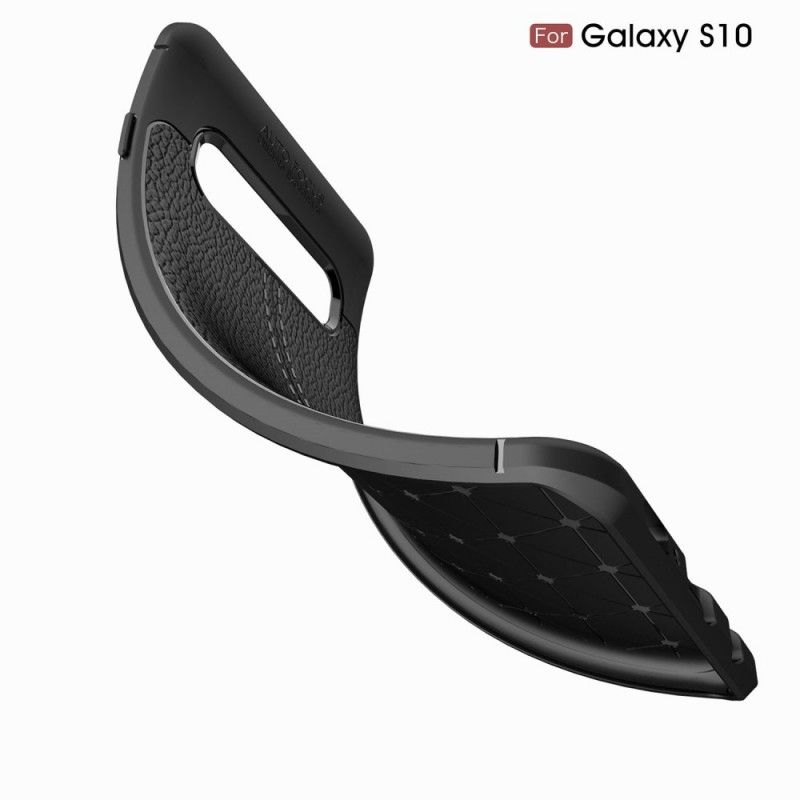 Etui Samsung Galaxy S10 Szary Czarny Efekt Skóry Z Podwójną Linią Liczi Etui Ochronne