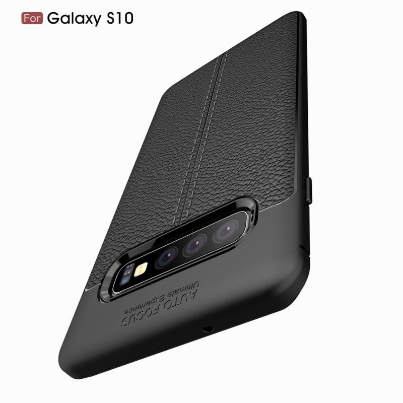 Etui Samsung Galaxy S10 Szary Czarny Efekt Skóry Z Podwójną Linią Liczi Etui Ochronne