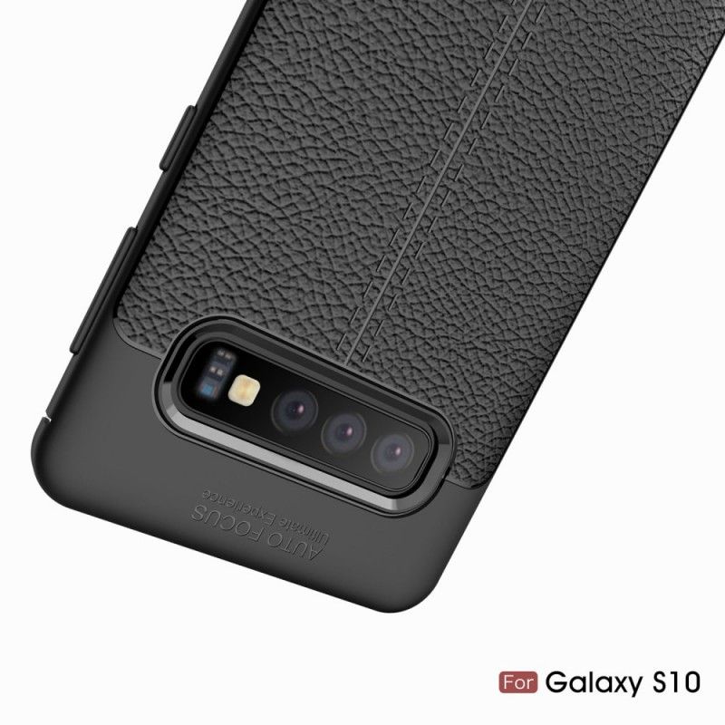 Etui Samsung Galaxy S10 Szary Czarny Efekt Skóry Z Podwójną Linią Liczi Etui Ochronne