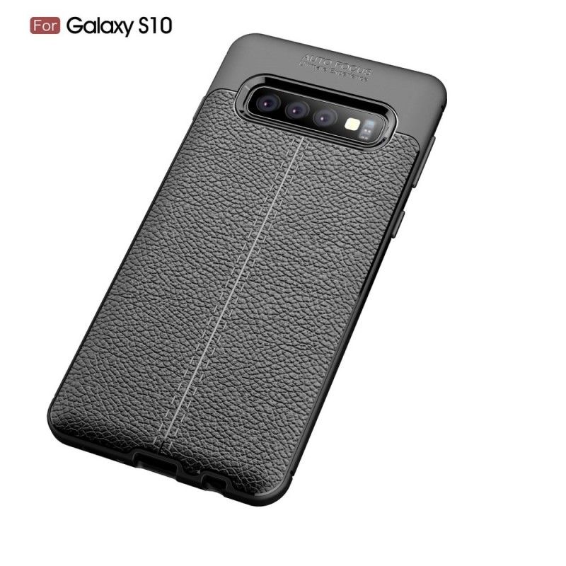 Etui Samsung Galaxy S10 Szary Czarny Efekt Skóry Z Podwójną Linią Liczi Etui Ochronne