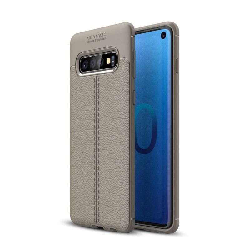 Etui Samsung Galaxy S10 Szary Czarny Efekt Skóry Z Podwójną Linią Liczi Etui Ochronne