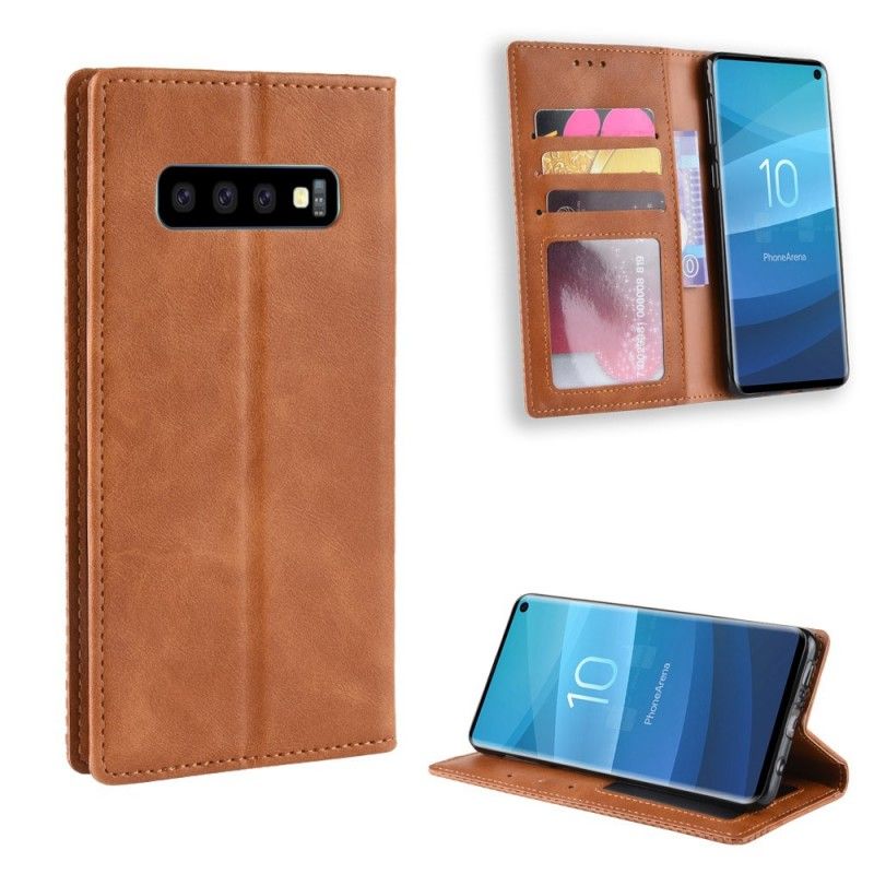 Flip Kotelot Samsung Galaxy S10 Czerwony Czarny Etui na Telefon Stylizowany Efekt Skóry W Stylu Vintage