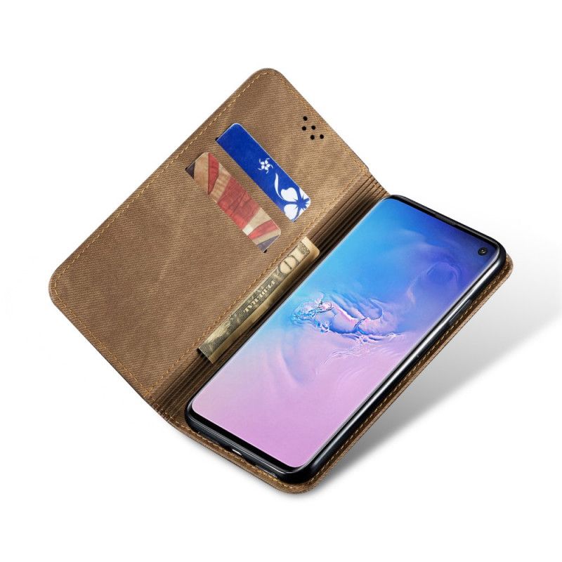 Flip Kotelot Samsung Galaxy S10 Granatowy Czarny Tkanina Dżinsowa