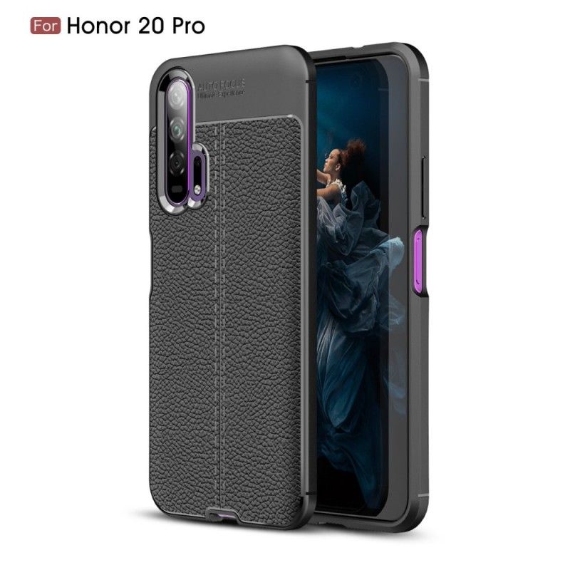 Etui Honor 20 Pro Czarny Efekt Skóry Z Podwójną Linią Liczi Etui Ochronne