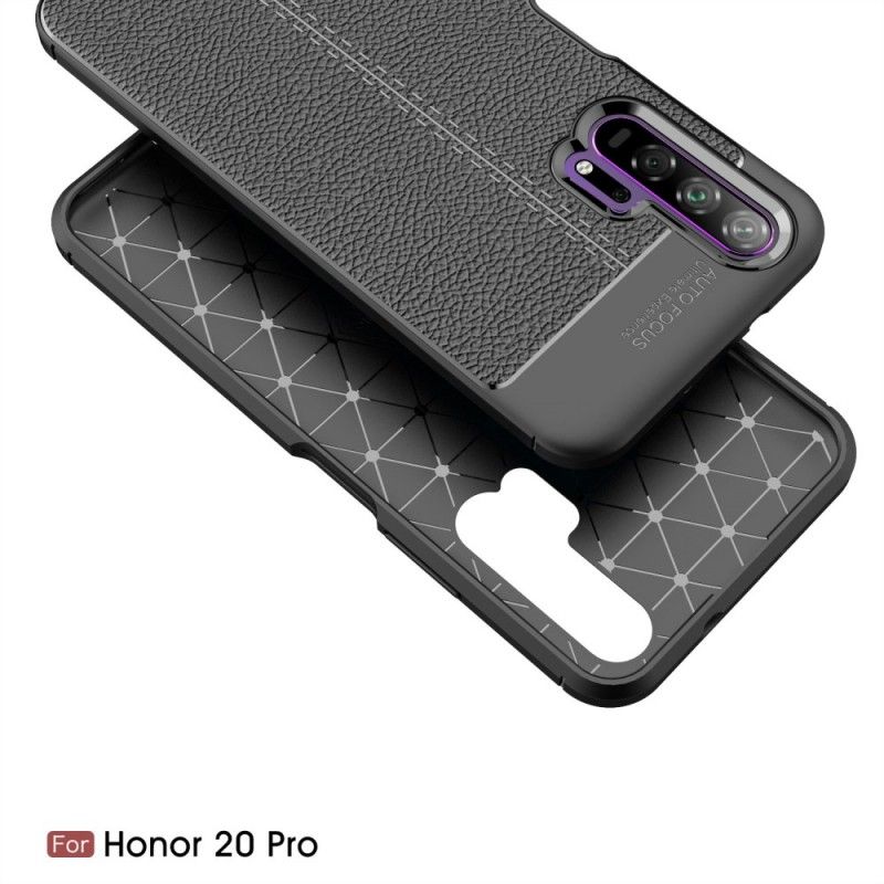 Etui Honor 20 Pro Czarny Efekt Skóry Z Podwójną Linią Liczi Etui Ochronne