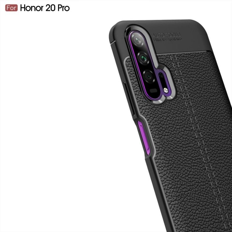 Etui Honor 20 Pro Czarny Efekt Skóry Z Podwójną Linią Liczi Etui Ochronne