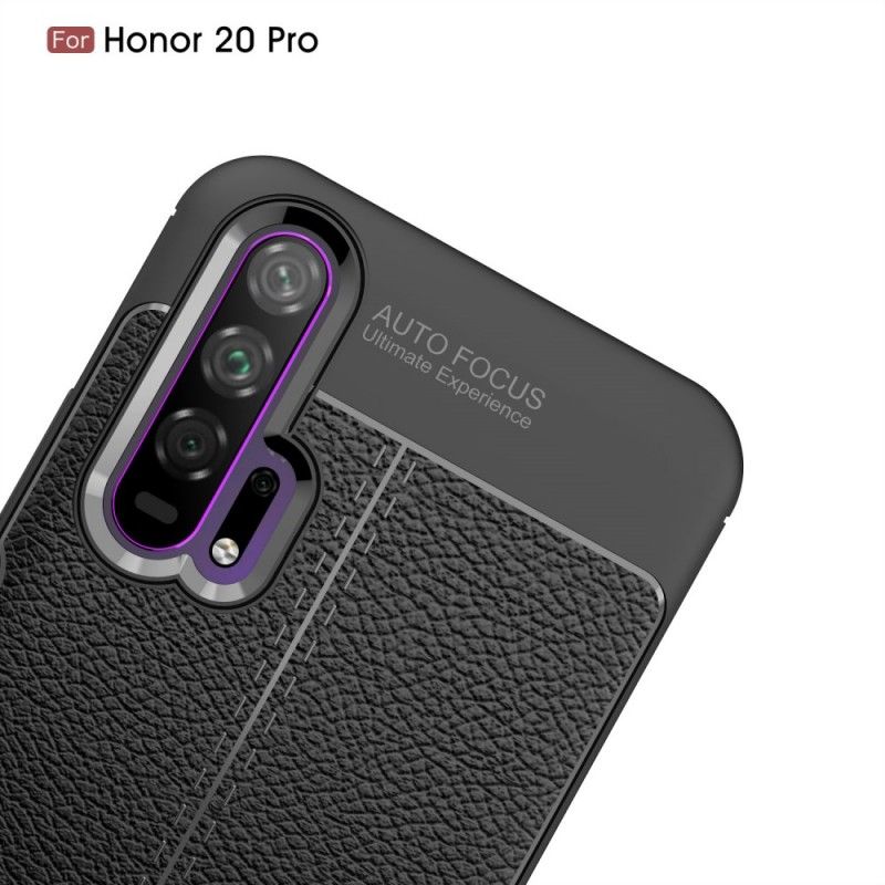 Etui Honor 20 Pro Czarny Efekt Skóry Z Podwójną Linią Liczi Etui Ochronne