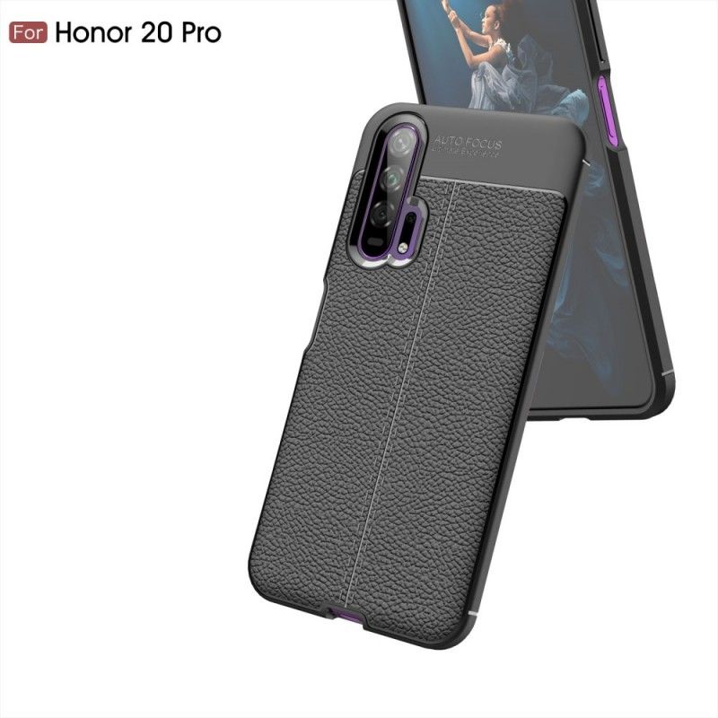 Etui Honor 20 Pro Czarny Efekt Skóry Z Podwójną Linią Liczi Etui Ochronne