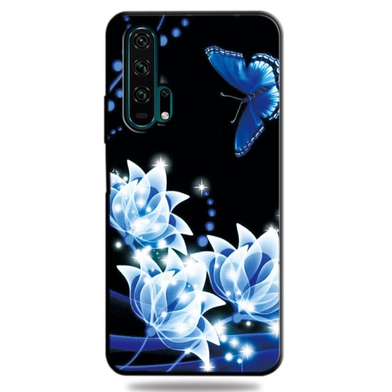 Futerały Honor 20 Pro Etui na Telefon Motyle I Niebieskie Kwiaty