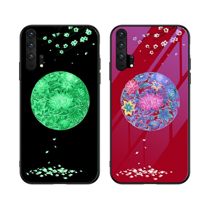 Futerały Honor 20 Pro Fioletowy Czerwony Etui na Telefon Szkło Hartowane Z Fluorescencyjnym Wzorem