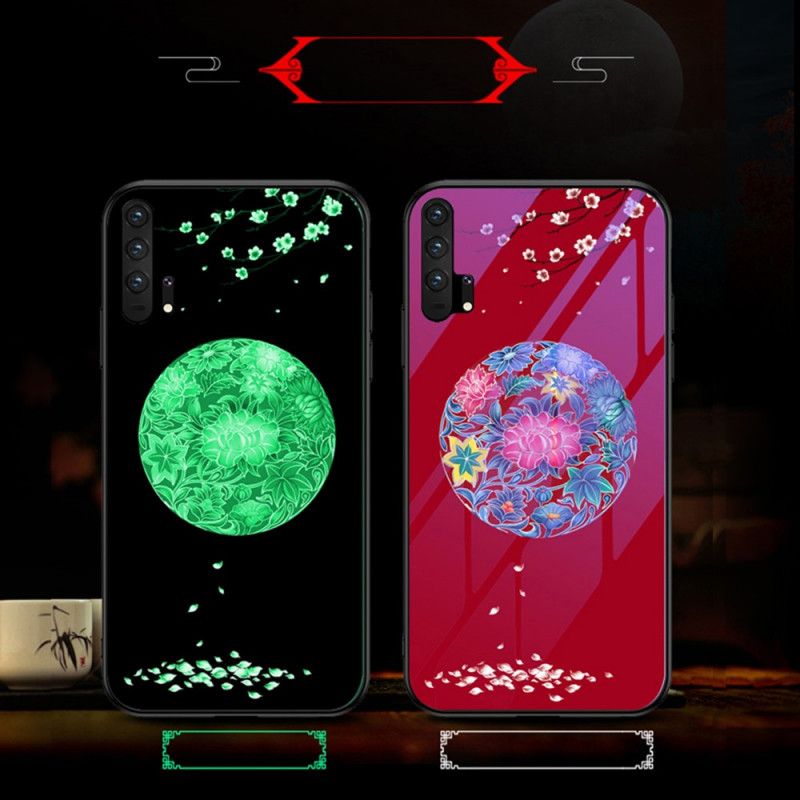 Futerały Honor 20 Pro Fioletowy Czerwony Etui na Telefon Szkło Hartowane Z Fluorescencyjnym Wzorem