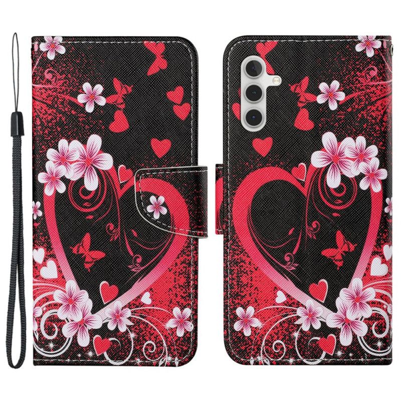 Etui Folio Do Samsung Galaxy A15 5g CZerwone Serce Z Paskiem