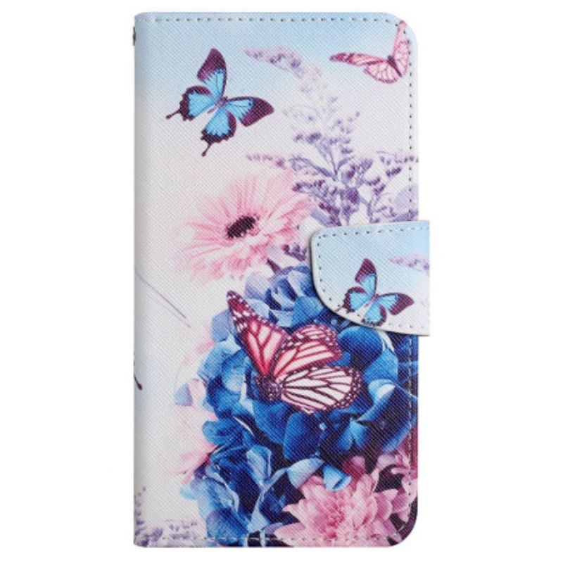 Etui Folio Samsung Galaxy A15 5g Fioletowe Motyle I Smycz