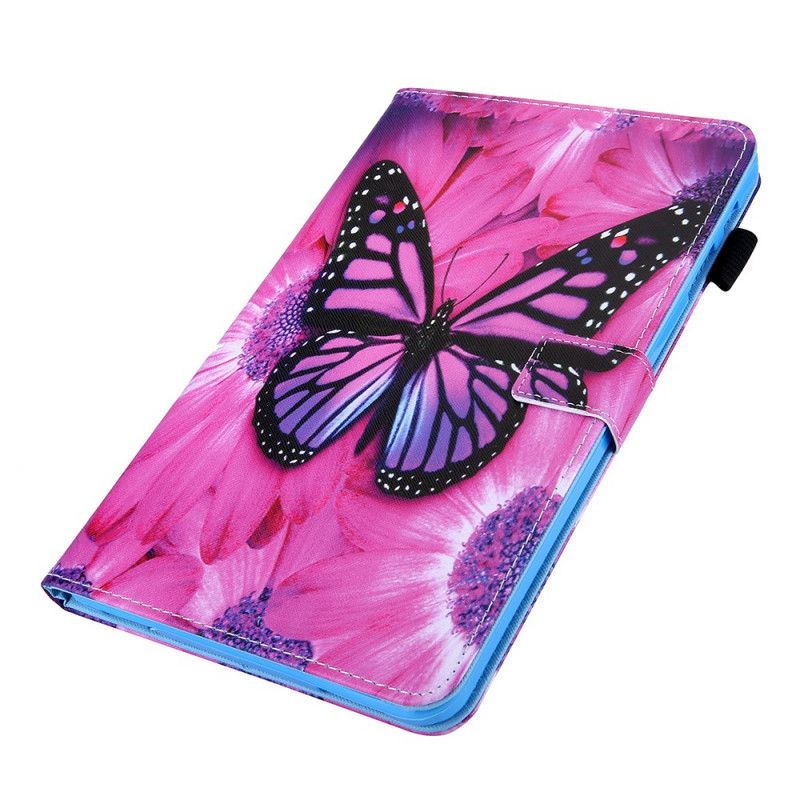 Etui Folio Samsung Galaxy Tab A7 Ciemnoniebieski Magenta Motyl Kwiatowy Etui Ochronne