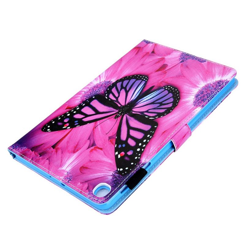 Etui Folio Samsung Galaxy Tab A7 Ciemnoniebieski Magenta Motyl Kwiatowy Etui Ochronne