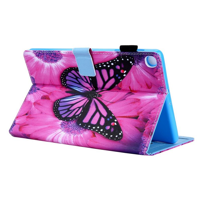 Etui Folio Samsung Galaxy Tab A7 Ciemnoniebieski Magenta Motyl Kwiatowy Etui Ochronne